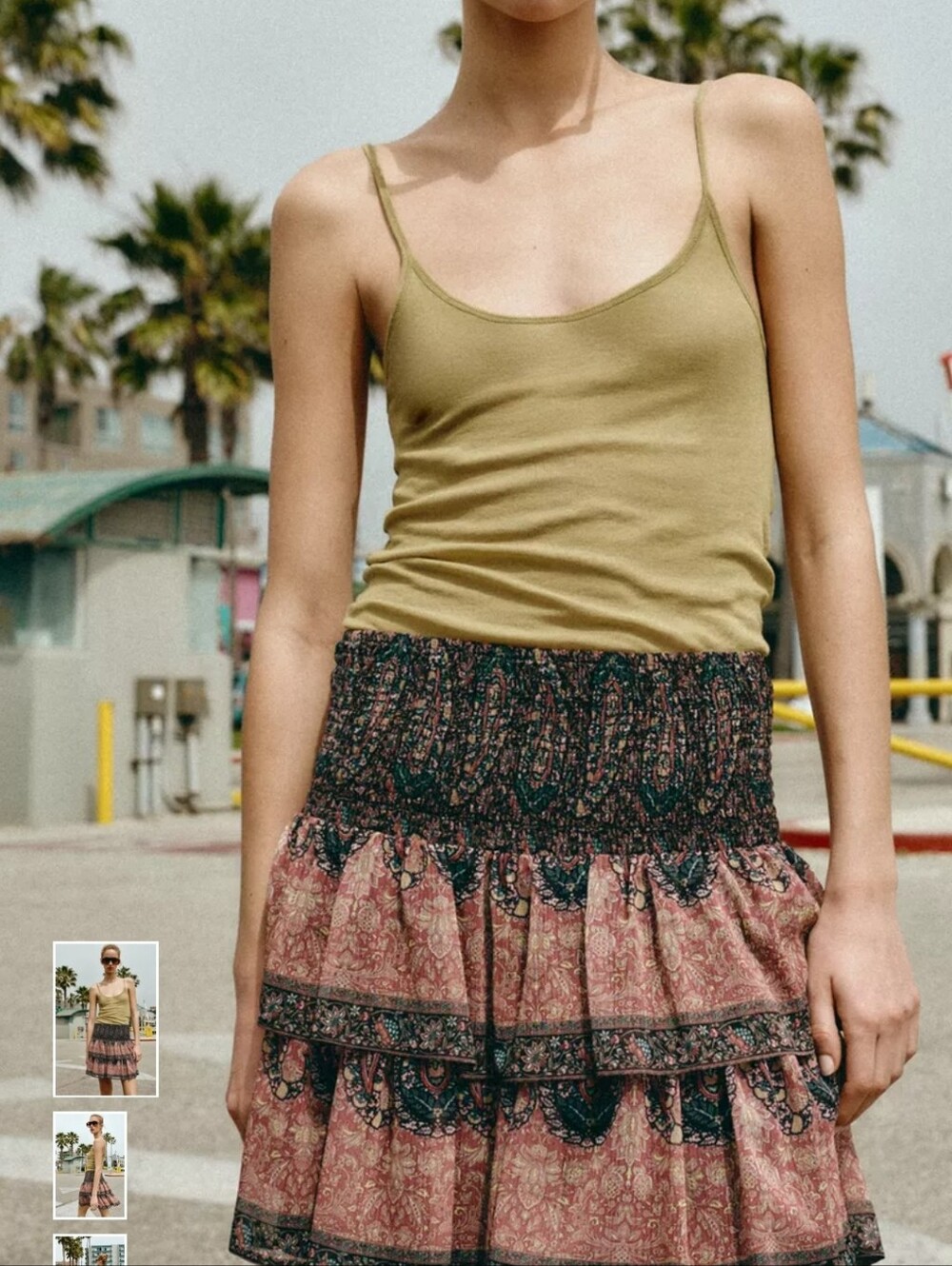 Zara Pink Paisley Tiered Mini Skirt with Black Trim - Picture 3 of 12